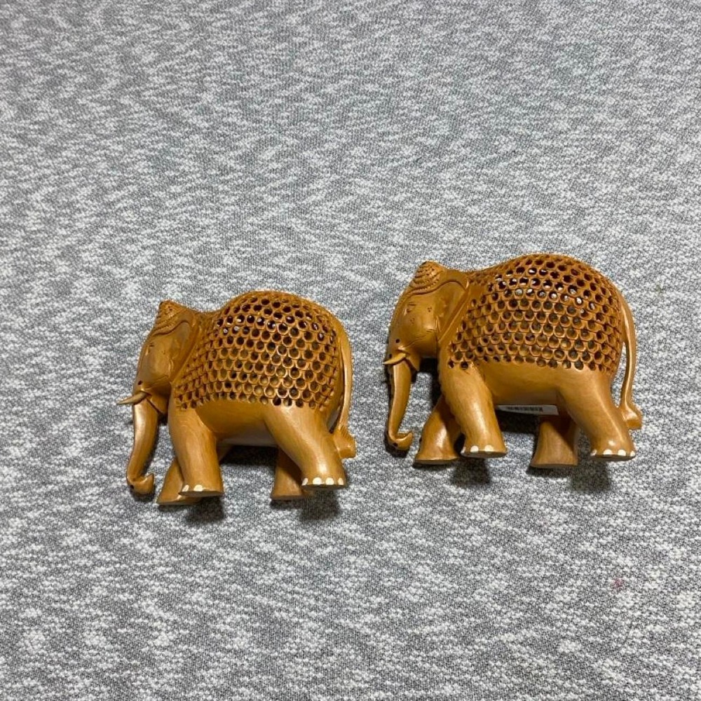 Set of 2 Indian elephant wooden Art hand Carved made in India. SKU-A771#elephant